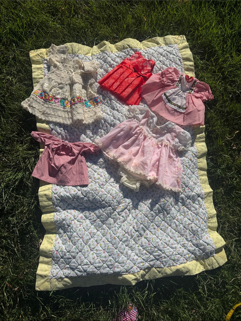 Vintage Doll Dresses Lot - Pink, Red, Cream